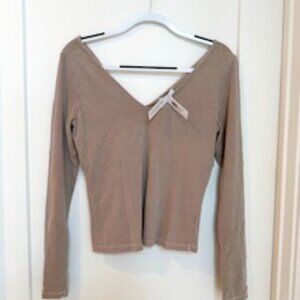 James Perse Stretch Lotus Rib Wide V-Neck Top - Size 4 - NWT